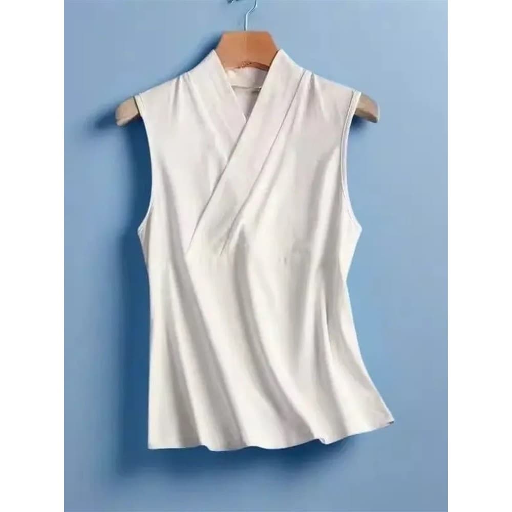 Colete Hanfu melhorado forro sem mangas gola cruzada novo estilo chinês Zen gola cruzada roupas de chá Top gola prótese