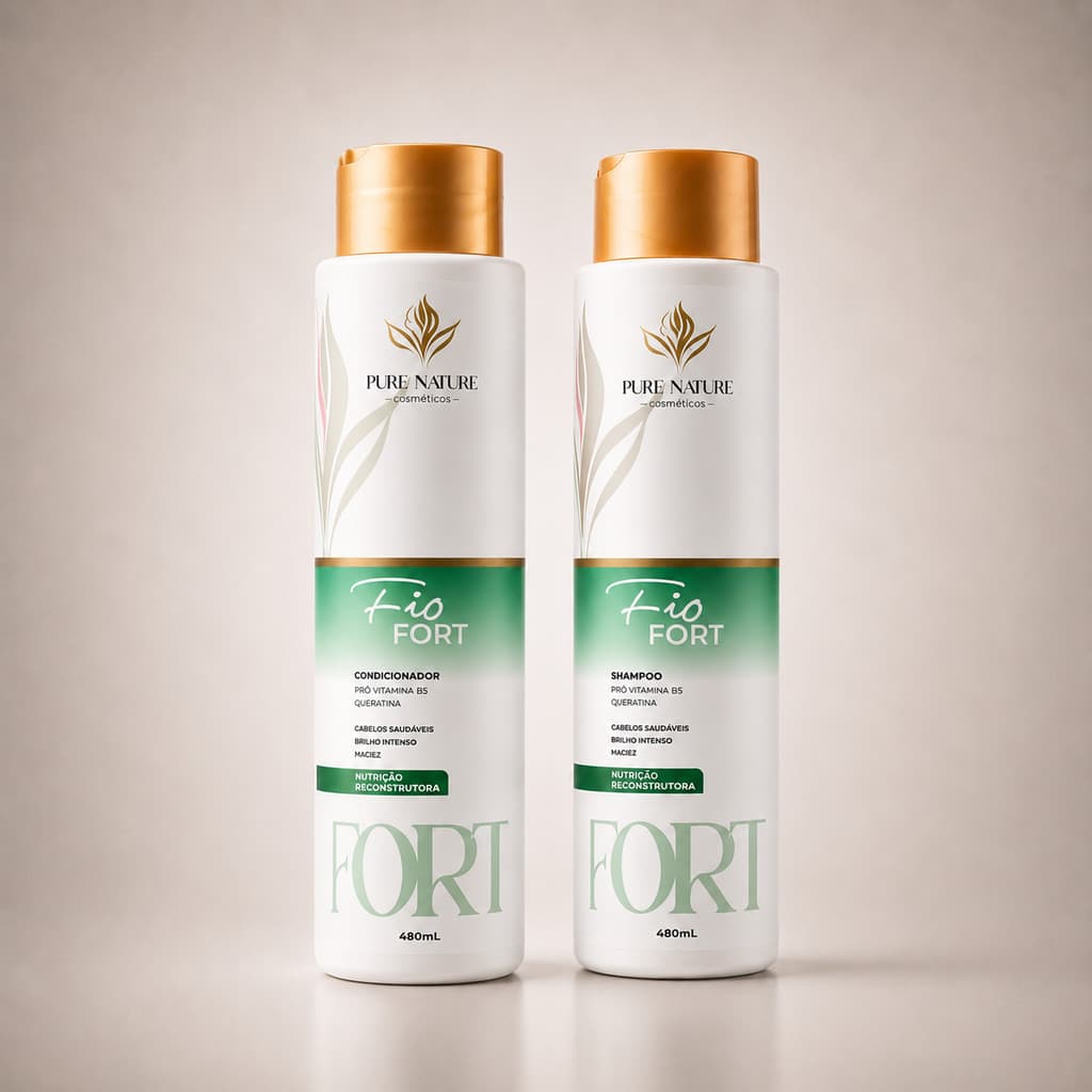 Shampoo e Condicionador Capilar Fio Fort 480ml Nutrição Reconstrutora Brilho Intenso 480ml Cada