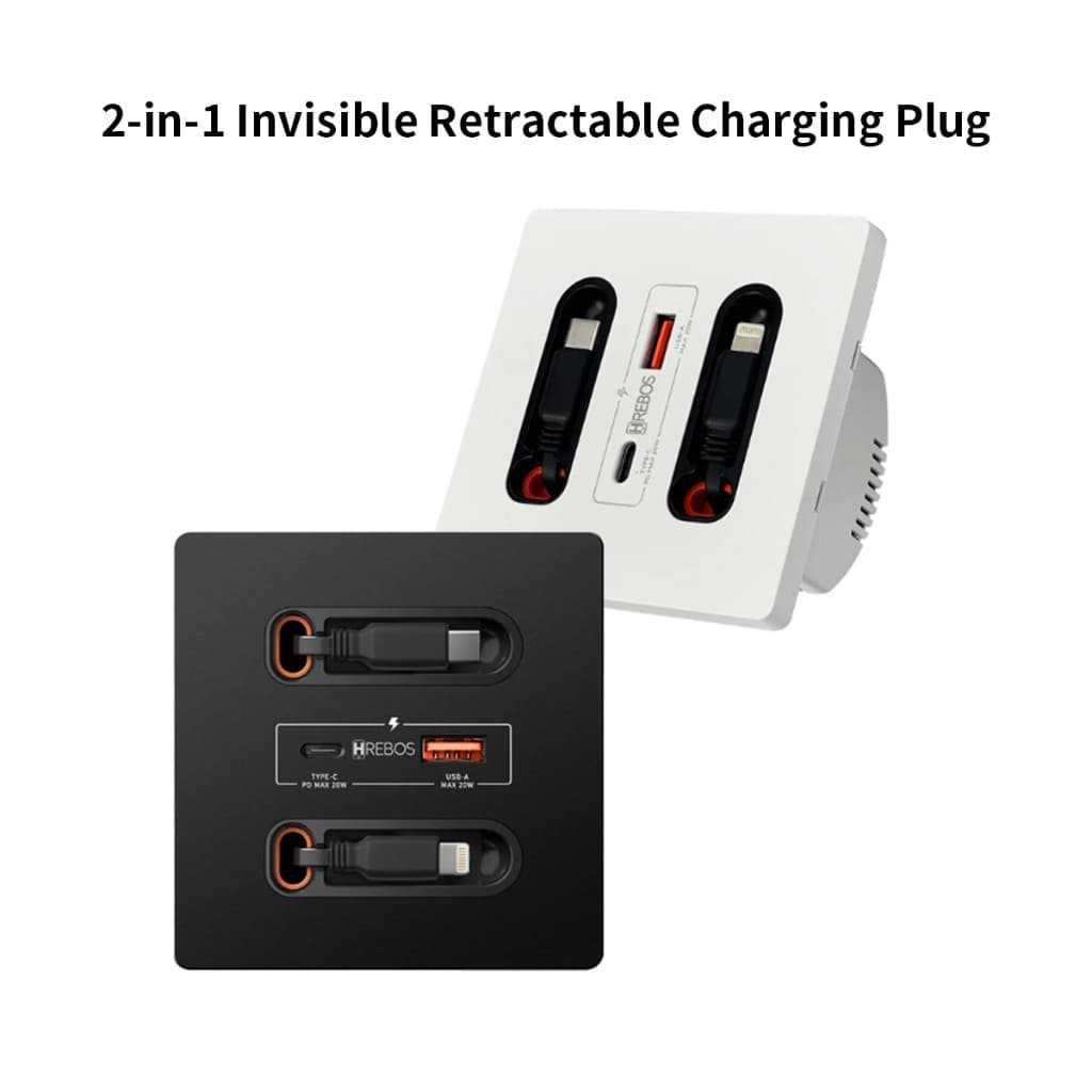 HREBOS x HEYOO Painel tomada parede 4 portas USB carga rápida chip proteção inteligente residencial