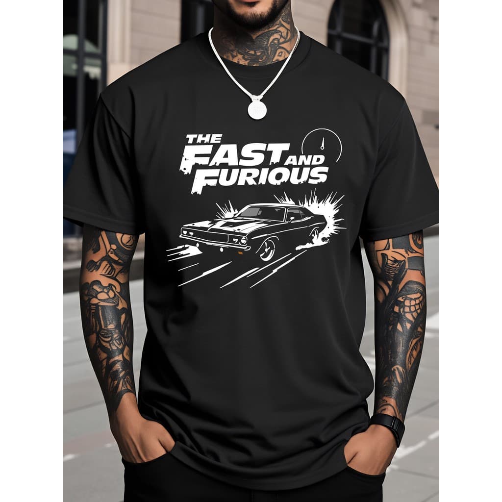 Camiseta com Estampa de Carro Velozes e Furiosos para Passeio Casual nas Quatro Estações