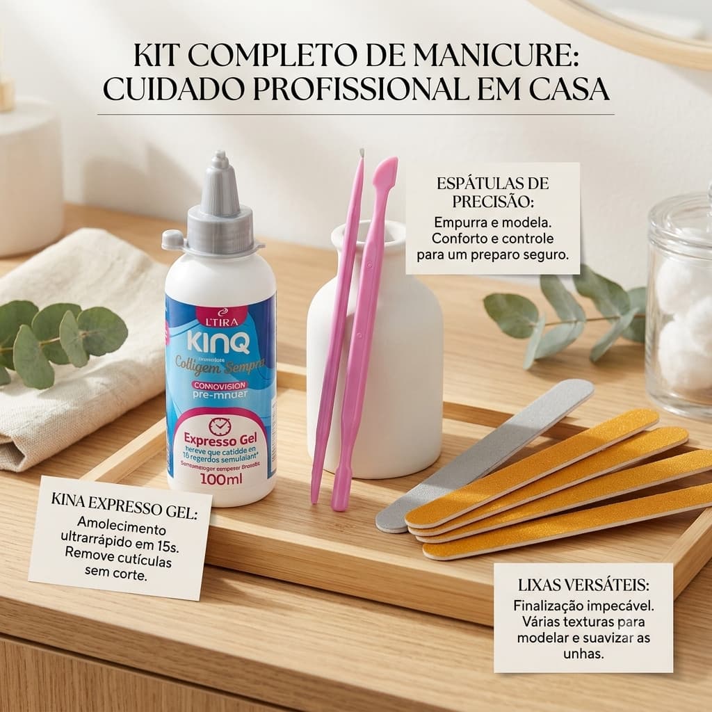 King Gel Cora 100ml + Espátula Plástica +6 Lixas Palito Plástico | Amolecedor de Cutículas e Calosidades