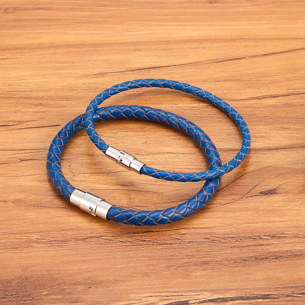 Unissex 4/6mm Trançado Pulseiras De Couro Real Para Homens Cores Azuis Corda Pulseira Metal Fecho Magnético Casal Cabo