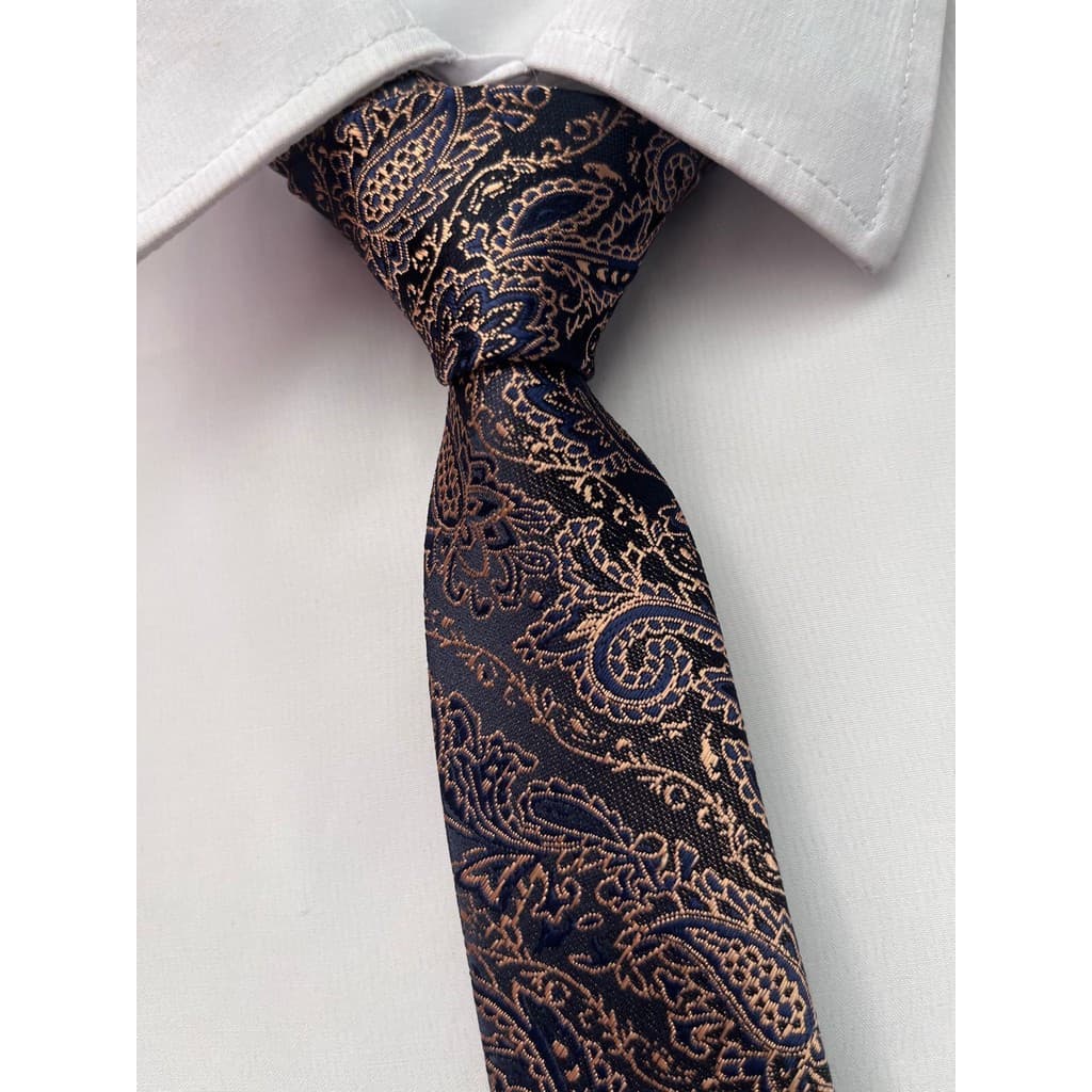 Gravata Slim Kashmir Marrom e Azul - 2400 Fios