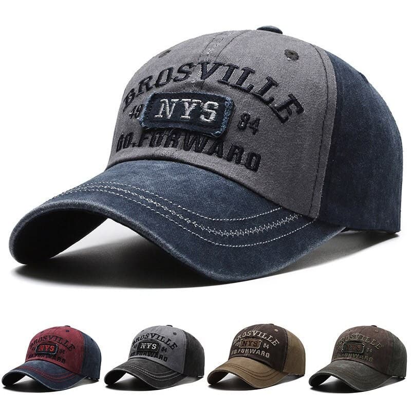 Boné de beisebol masculino casual em algodão lavado, adequado para todas as estações, com letras bordadas e aba protetor