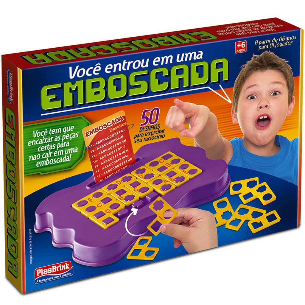Jogo Crianças Infantil Presente Tabuleiro Emboscada Resolver 50 Desafios Plástico Plasbrink
