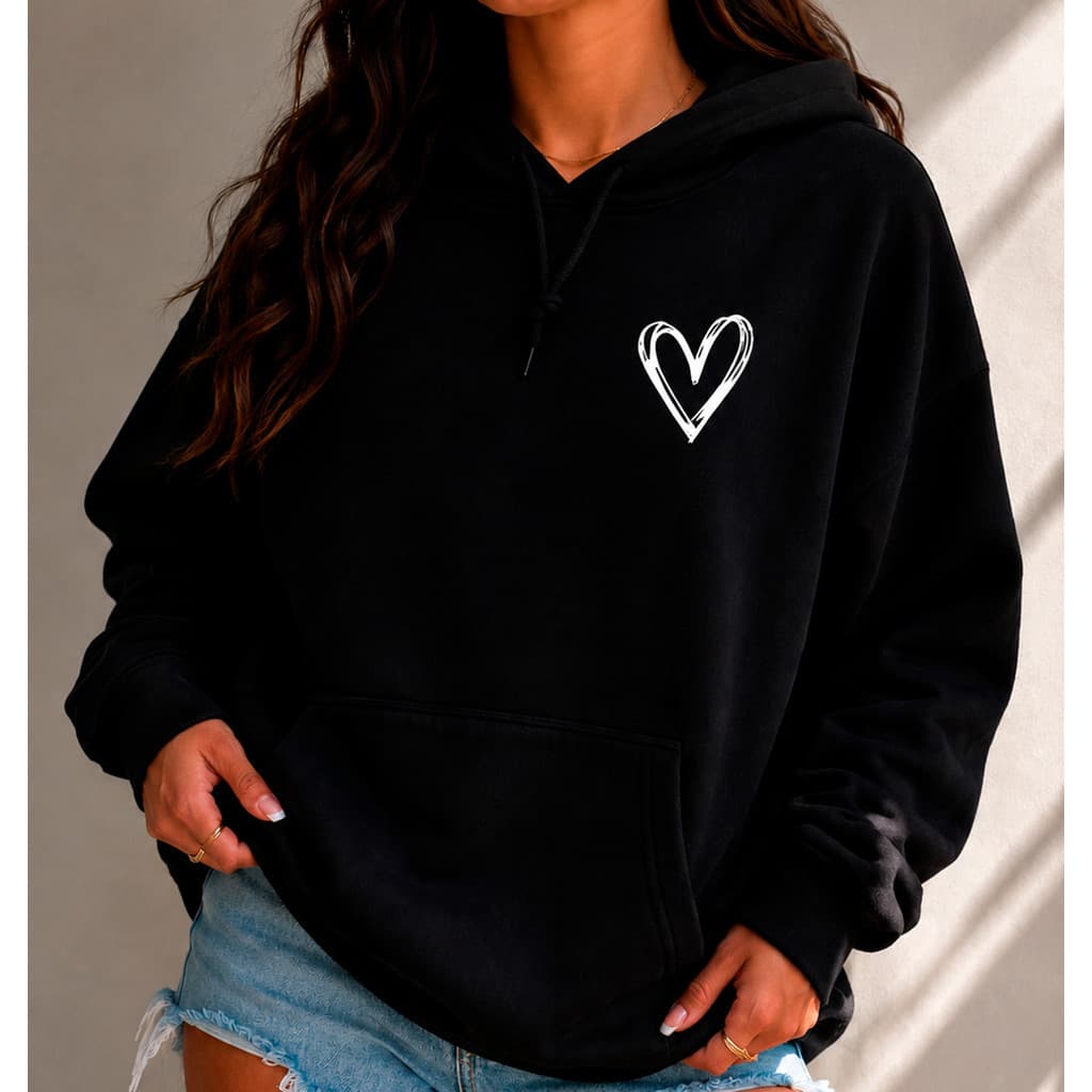 Blusa de Frio Moletom Canguru Flaneado Coração Contorno Feminino Varias Cores Premium