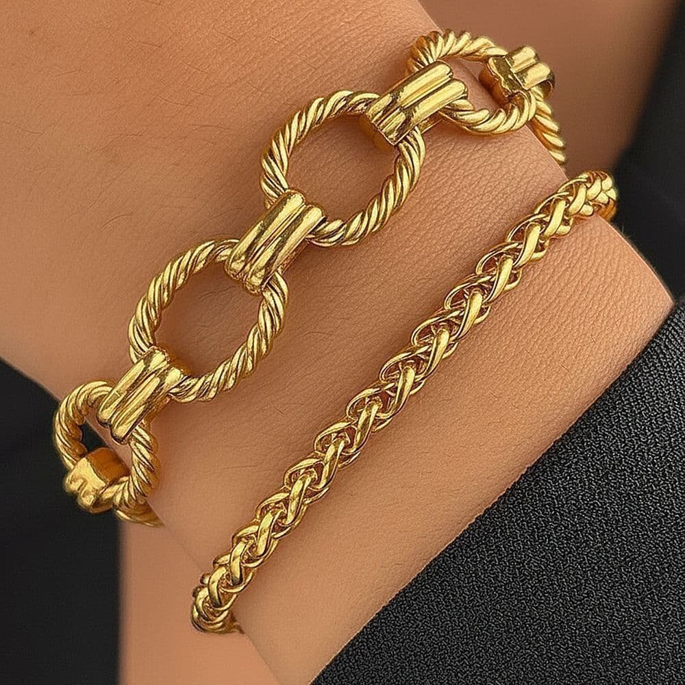 Pulseira de Cadeia Torcida de Dupla Camada em Aço Inoxidável Estilo Punk, Presente Elegante para o Dia dos Namorados J 7