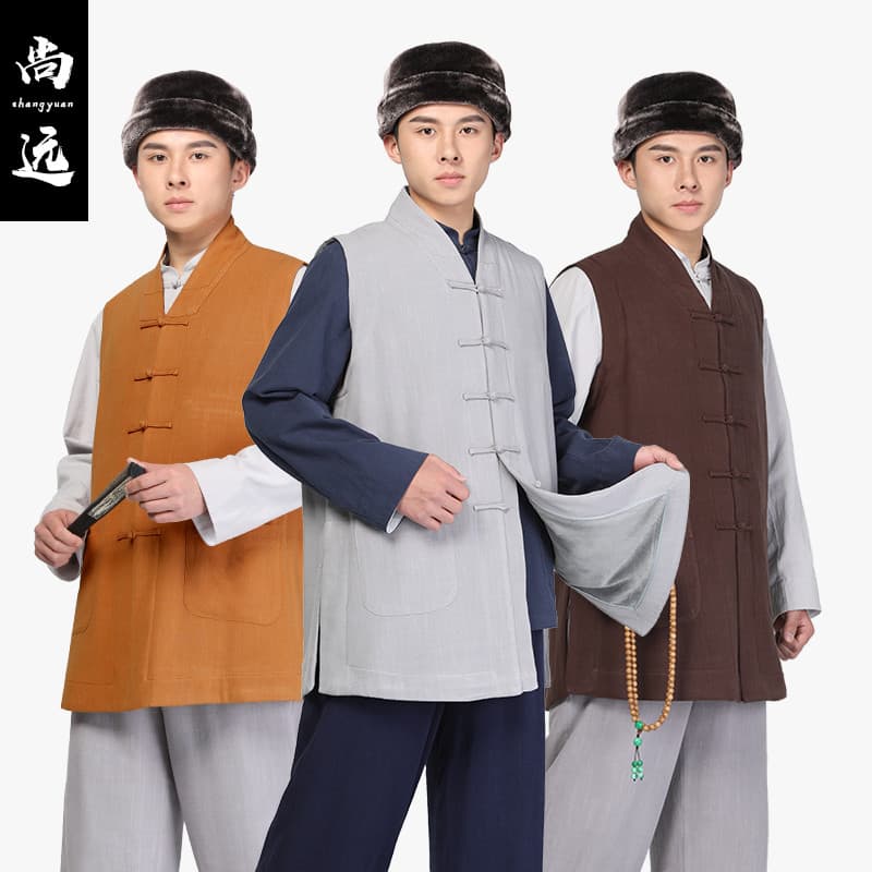 Shangyuan inverno linho velo colete colete monge roupas Ga vestido azul monge roupas monge colete