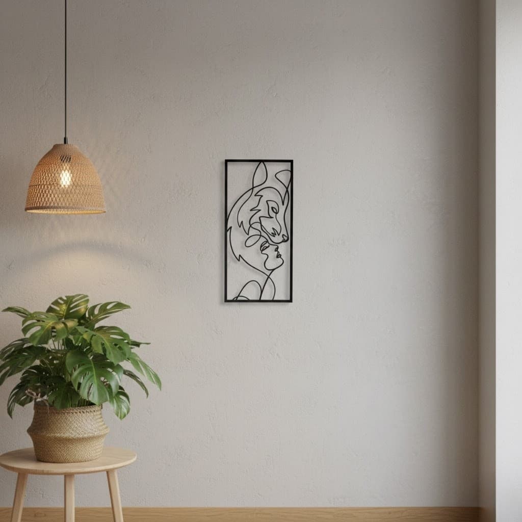 Quadro Silhueta Moça e Lobo – Minimalista em MDF