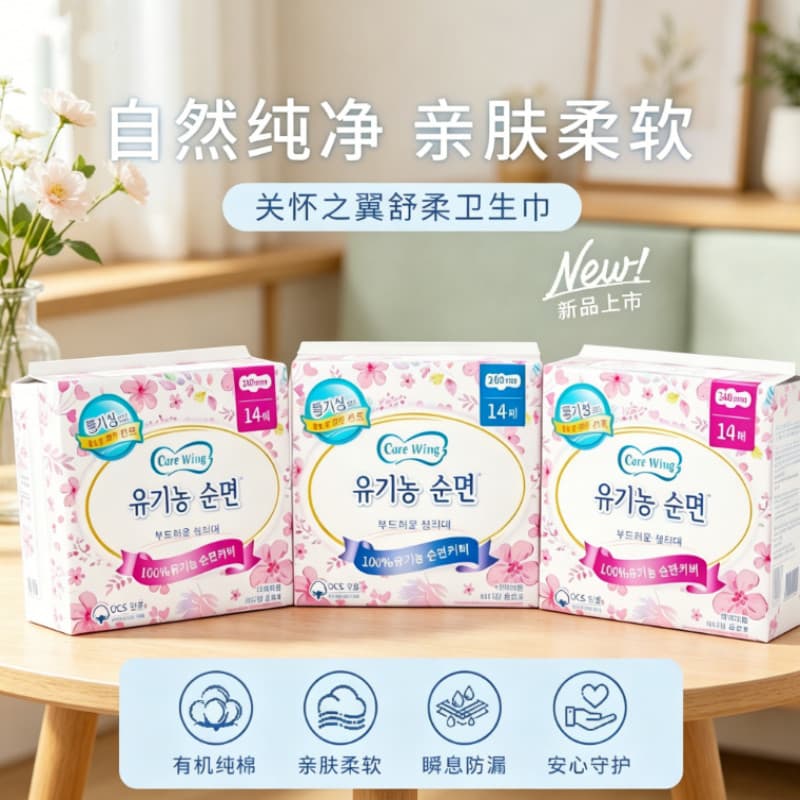 Novo estilo de cuidados asas confortáveis guardanapo sanitário-amigável sensação macia guardanapo sanitário feminino uso