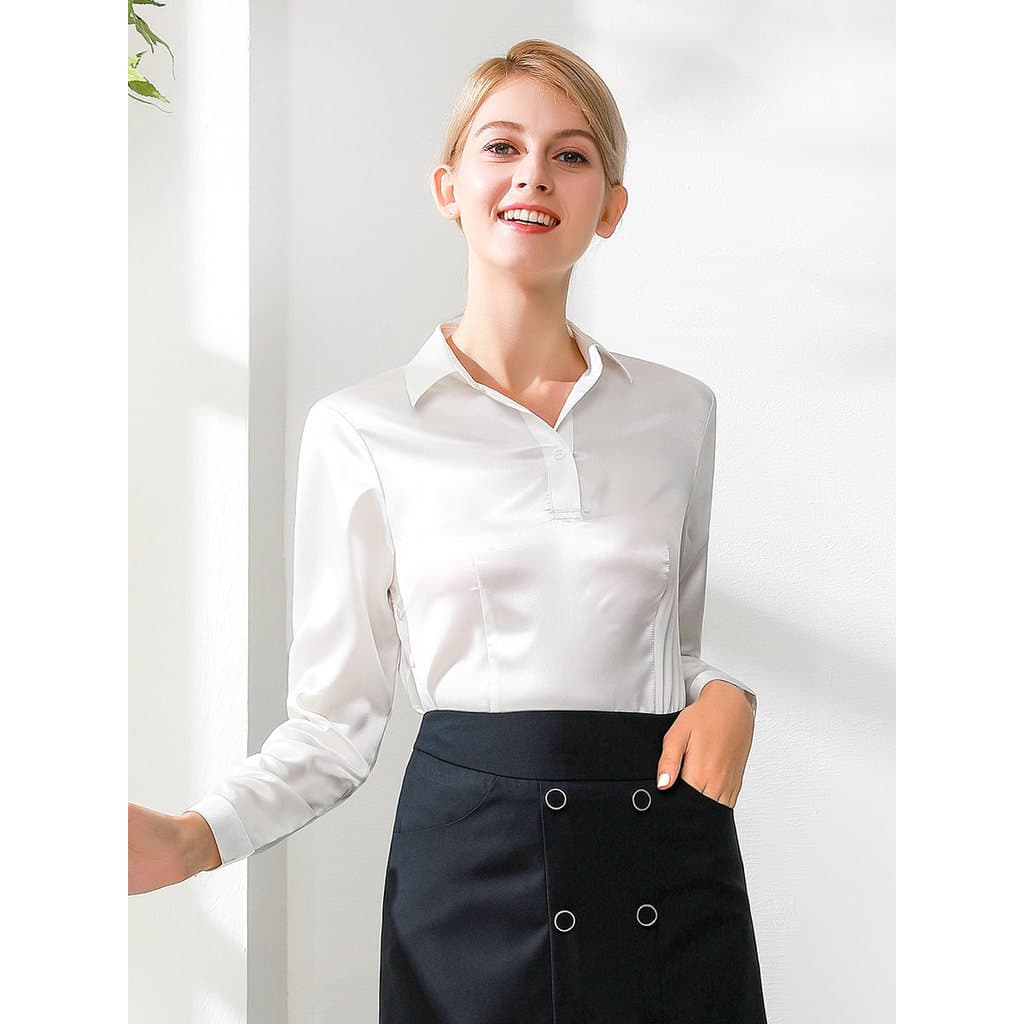 Camisa de cetim feminina camisa branca Retro estilo Hong Kong camisa coreana de manga comprida elegante topo High-End An