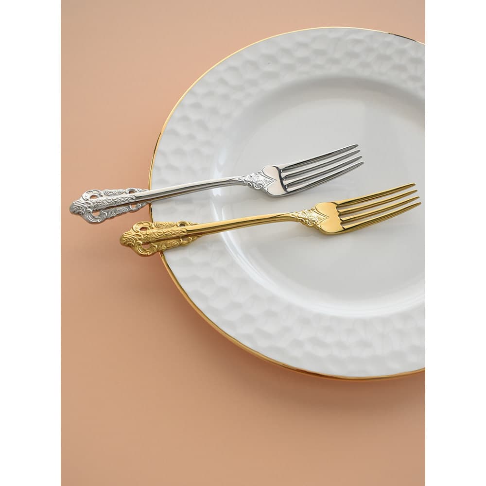 Europeu requintado sobremesa garfo pequena sobremesa talheres dourado criativo sobremesa garfo 304 aço inoxidável Metal