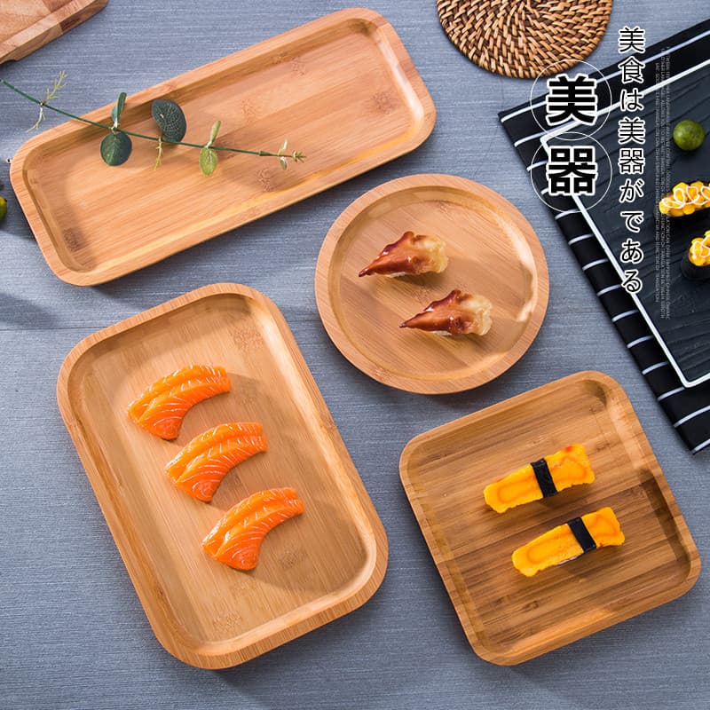 Bandeja de bambu estilo japonês retangular servindo xícara de chá vegetal pão madeira de bambu placa de bambu de madeira