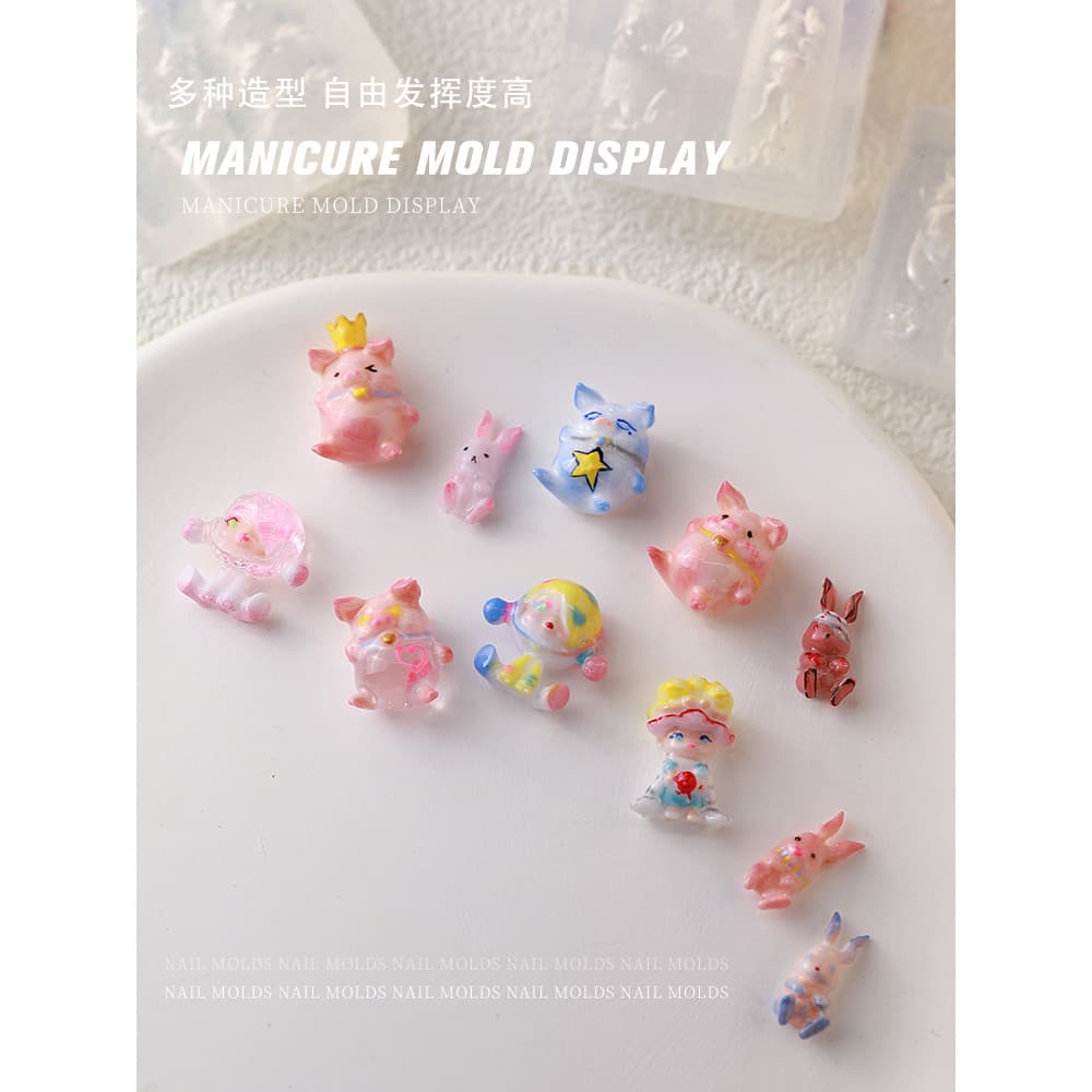 KaSi Acessórios de Manicure Molde de Silicone Arco Camélia Amor Piggy Girl Modelo tridimensional em relevo 3D
