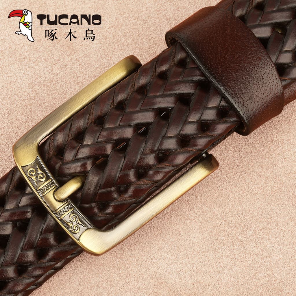 Woodpecker trançado cinto de couro masculino feminino pino fivela Casual simples All-Match mão-tecido na moda