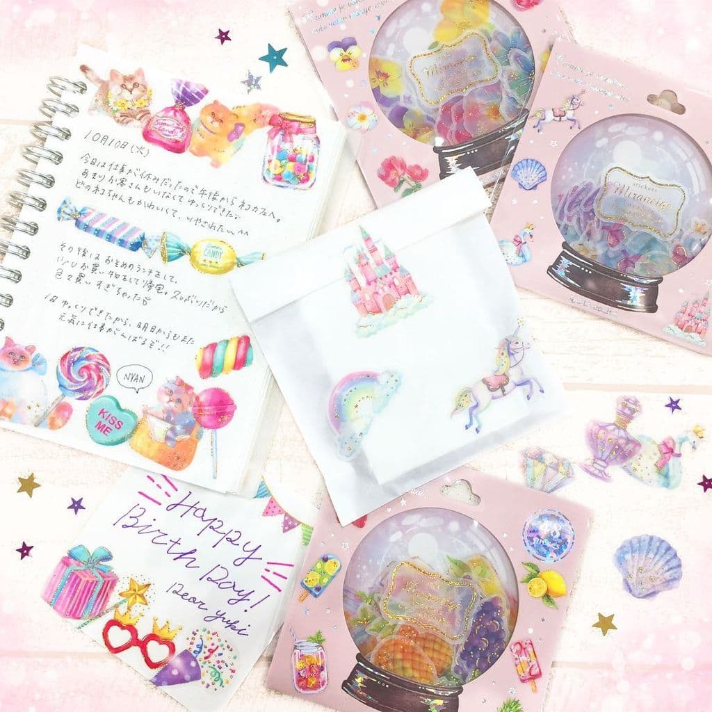 Manual de estilo japonês papelaria menina coração rosa bola de cristal adesivo pacote cisne Flamingo unicórnio gato piru