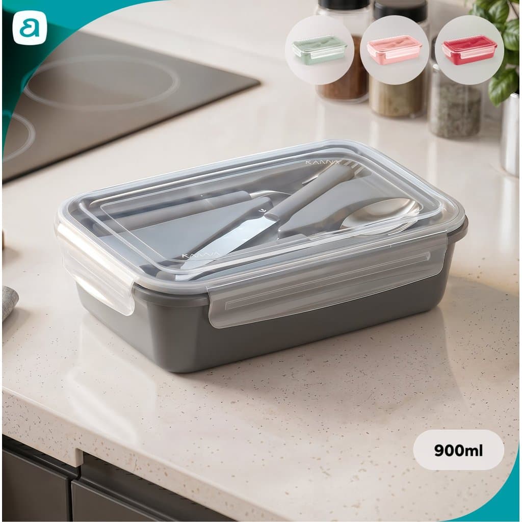 Marmita 900ml Porta Talheres Removível Travas BPA Free Microondas Freezer Fitness Trabalho Escola
