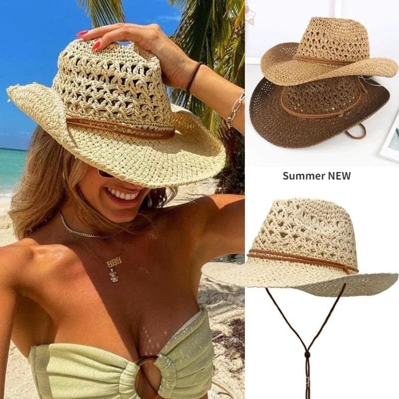 Chapéu De Sol De Cowboy Ocidental Vintage , Palha Para Homens E Mulheres , Estilo Étnico , Proteção UV Praia