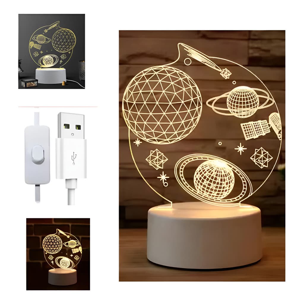 Luminária De Mesa Abajur 3D Iluminação Carregamento USB Para Presente  KL1520
