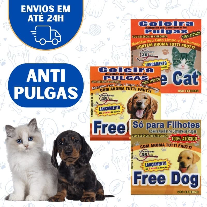 Coleira Anti Pulgas Pet Gatos E Cachorros Free Cat Dog Filhotes e Adultos
