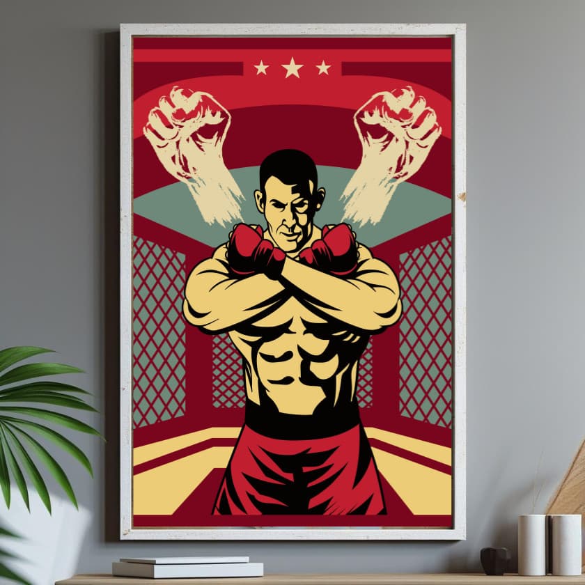 Quadro Decorativo Pugilista Luva Boxe Ambiente Quarto Casa