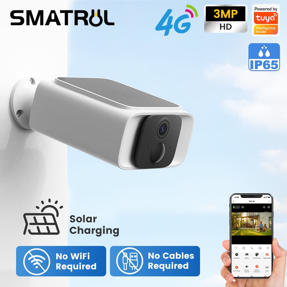 SMATRUL Câmera Externa Movida A Energia Solar CCTV 4G LTE Sinal Sem Necessidade De Cabos IP65 À Prova D'água Smart Flash