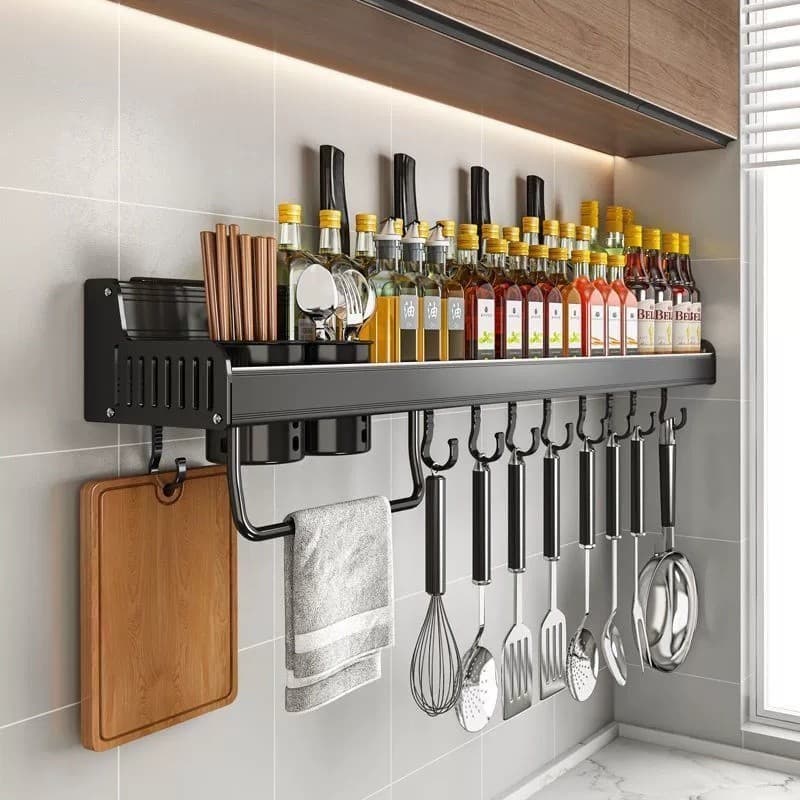 Prateleira De Utensílios Para Cozinha Temperos 50cm Preto Fosco FACIL