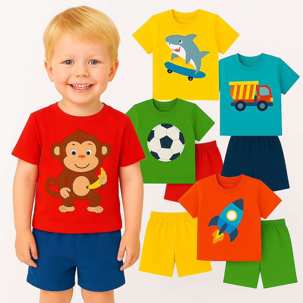 Kit 4 peças Roupa Infantil Menino Verão - Kit 2 ConjuntosBebê Menino Infantil Verão Masculino- Roupa Infantil Verão