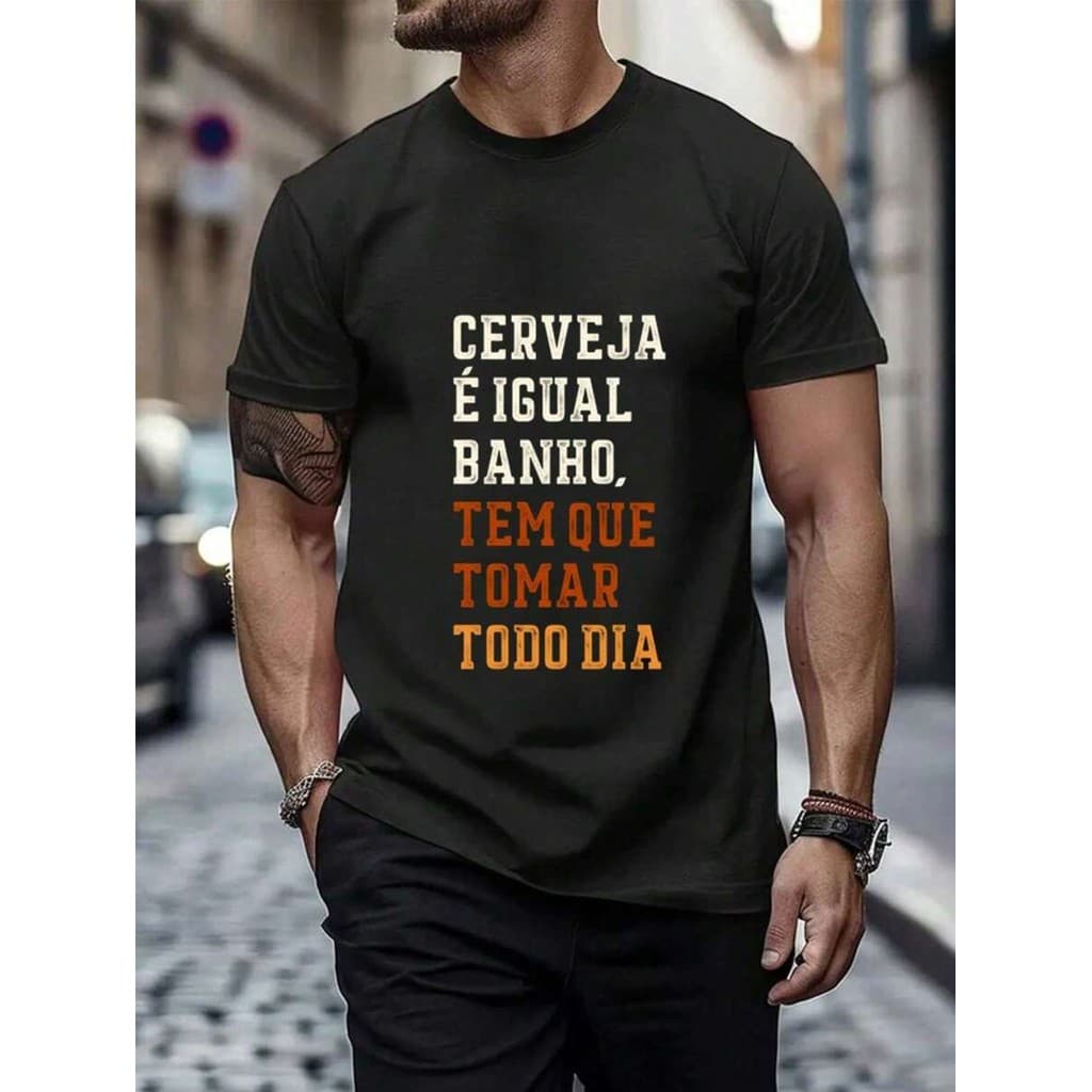 Camiseta Casual Cerveja é Igual Banho Camisa Unissex 100% Algodão Premium Envio Rápido