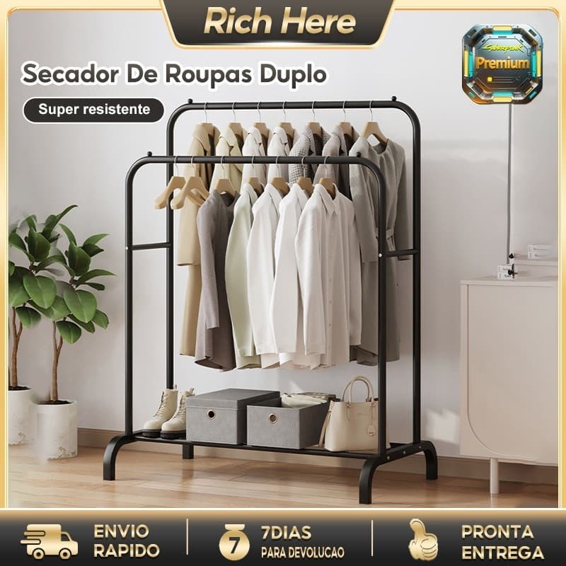 Arara de Roupa Cabideiro Duplo com Sapateira Closet ZH025-ZH026