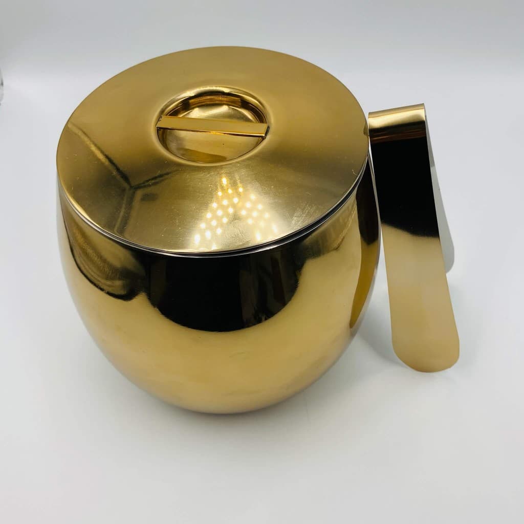 Balde de Gelo Aço Inox Dourado 1900ml com Tampa e Pegador – Linha Esplendore