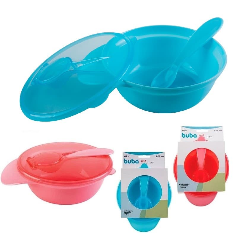 Kit Refeição Pote Pratinho Bowl com Tampa e Colher Buba