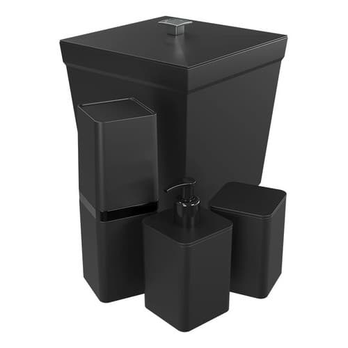 Kit Banheiro 4 Pçs Lixeira Porta Algodão/escovas Completo Cor Preto