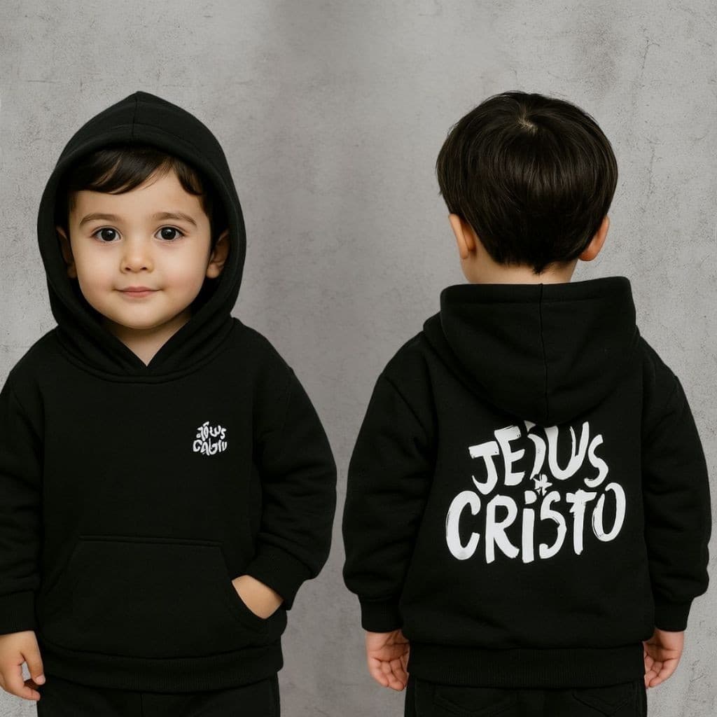 Moletom Masculino Infantil Moletom Modelo Canguru Infantil Estampado Jesus Flanelado Moda Inverno