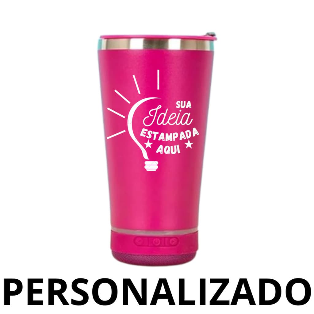 Copo Personalizado Com Caixa de Som Bluetooth e Led + Tampa e Abridor 420ML