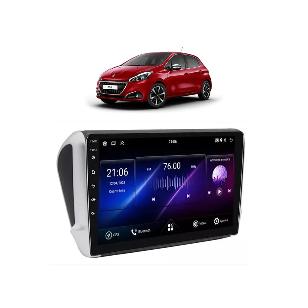 Kit Multimídia Peugeot 208 2014 / 2020  9 Pol Android Carplay 2/32GB - 915BR ROADSTAR