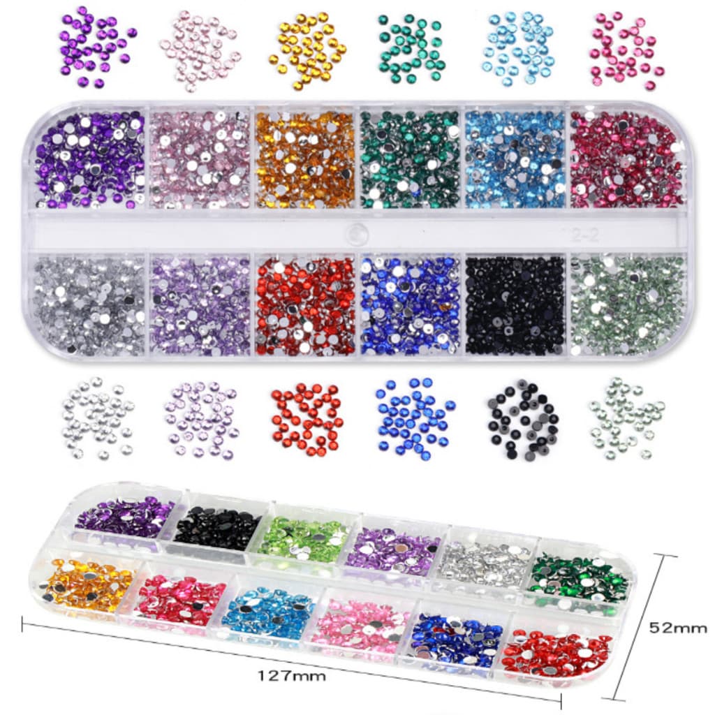 Kit Caixas Estojo Strass Colorido Para Maquiagem e Nail Art