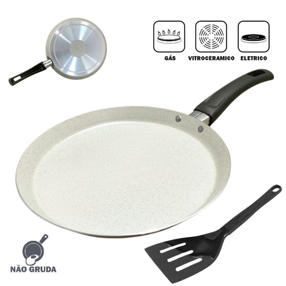 Frigideira Tapioqueira Crepeira Panqueca Tapioca Antiaderente 22cm Eko Bege Multiflon