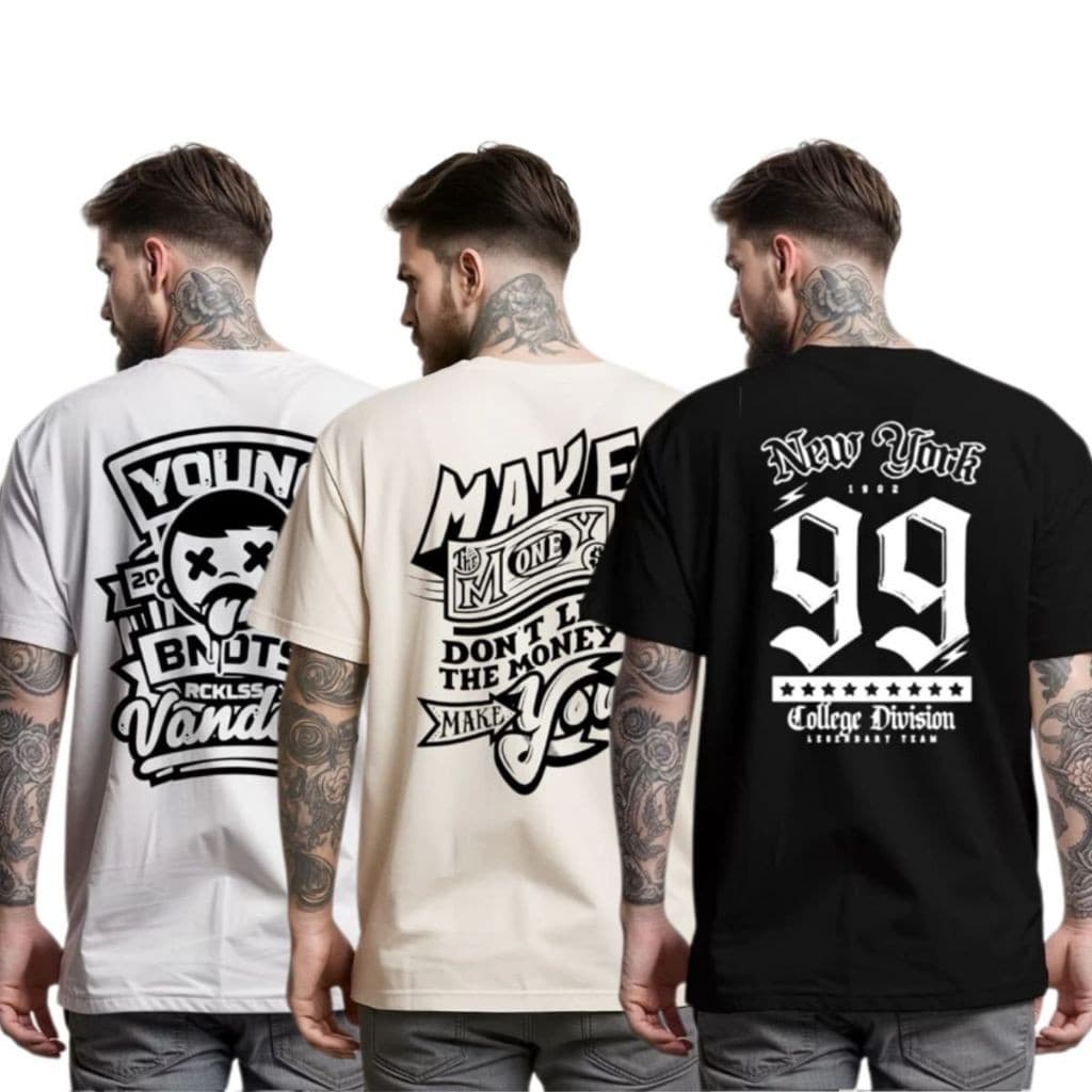Kit 3 Camisetas camisa smyle Estampada Streetwear Algodão Fio 30.1 Masculina