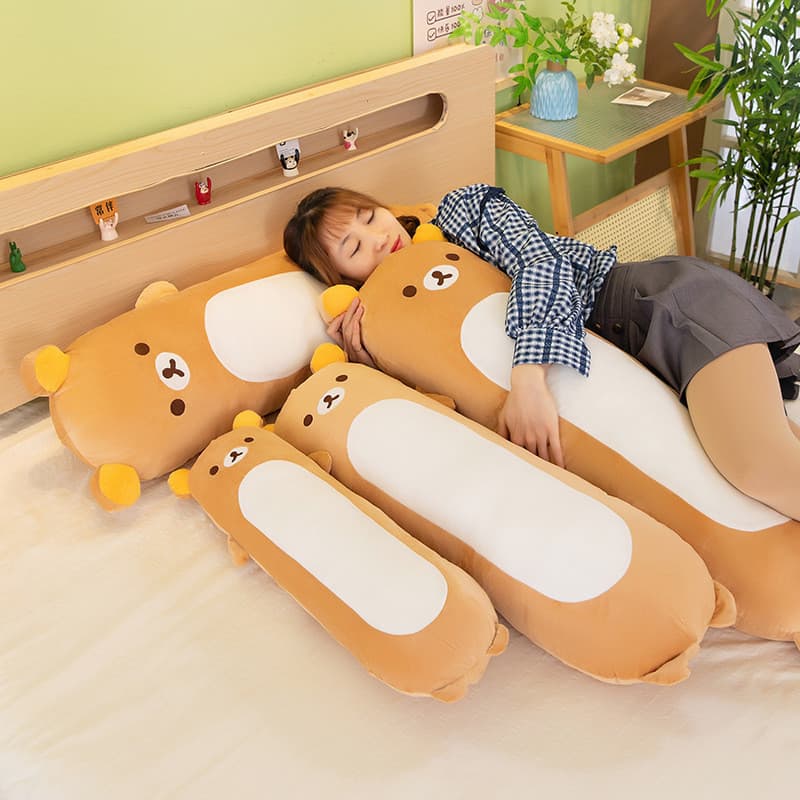 Bonito Rilakkuma Almofada de Cabeceira Travesseiro Longo Dormindo Segurando Perna Boneca Presentes para Meninas