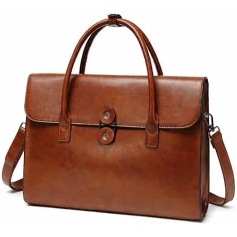 Pasta Para Laptop De Couro Vintage , Bolsa Mensageiro Comercial Marrom De 14 Polegadas Com Recursos Antifurto