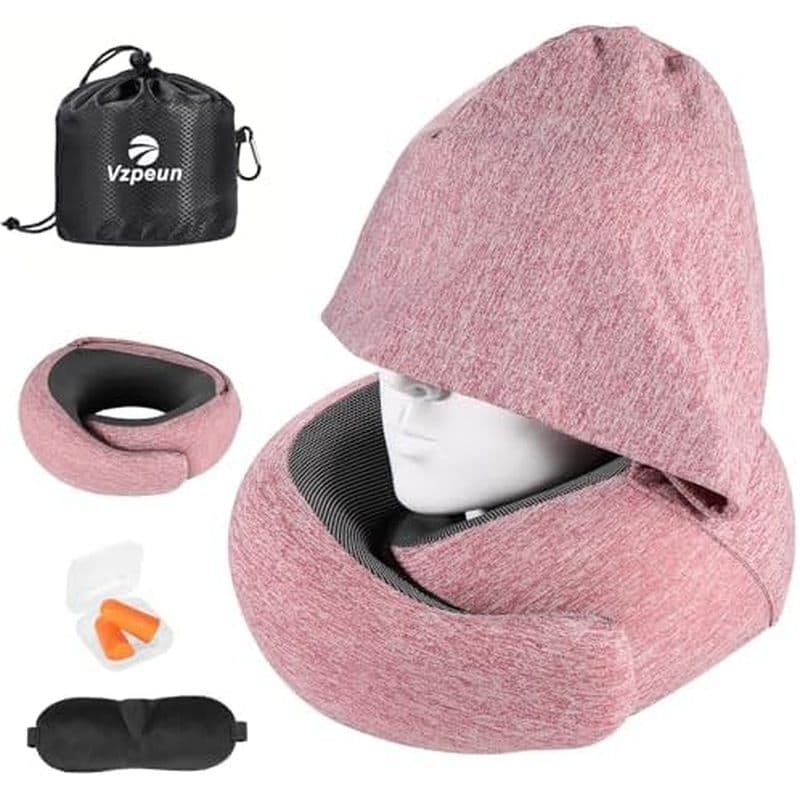 Almofada De Viagem-Pescoço Com Capuz Enchimento De Espuma Viscoelástica De Avião Para , Carros Dormindo , Viagens De Est