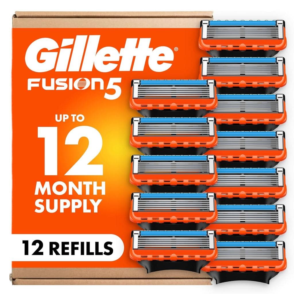 Refis de Lâminas para Barbeador Masculino Gillette Fusion5, 12 Unidades, Lubrastrip para um Barbear Mais Confortável LT3