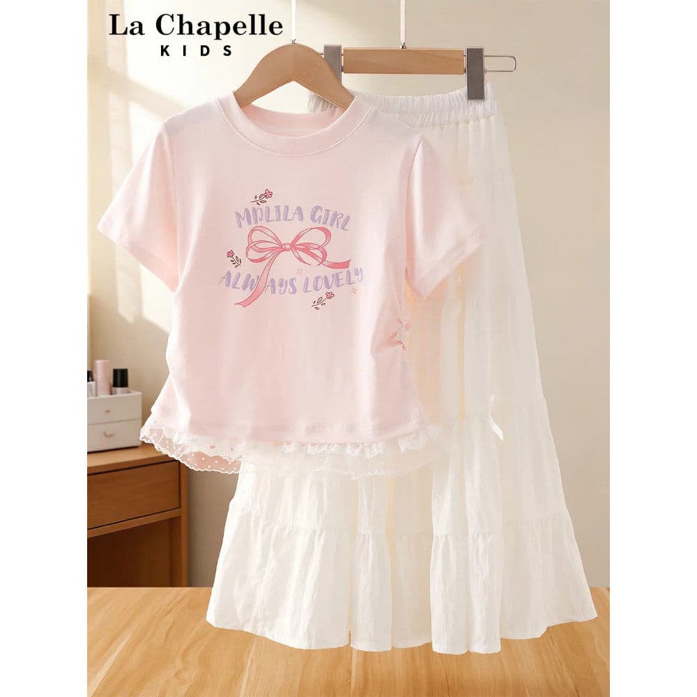 Laxa Bell roupas infantis meninas roupas de verão doce renda manga curta camiseta terno moda infantil estilo princesa sa