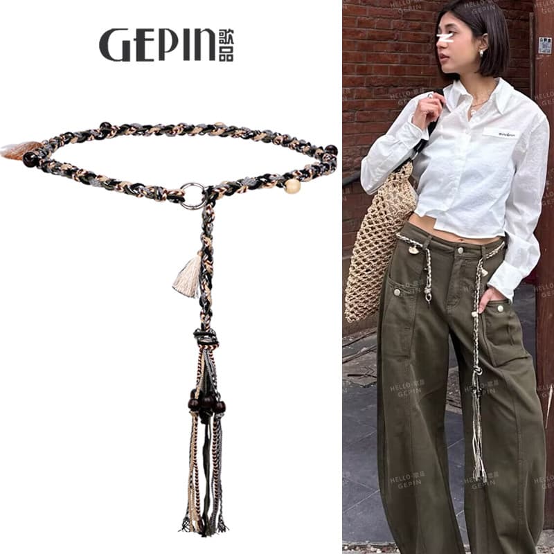Corda grossa trançada cintura corda feminina combinando Jeans boêmio estilo étnico cinto vestido decorativo acessórios r