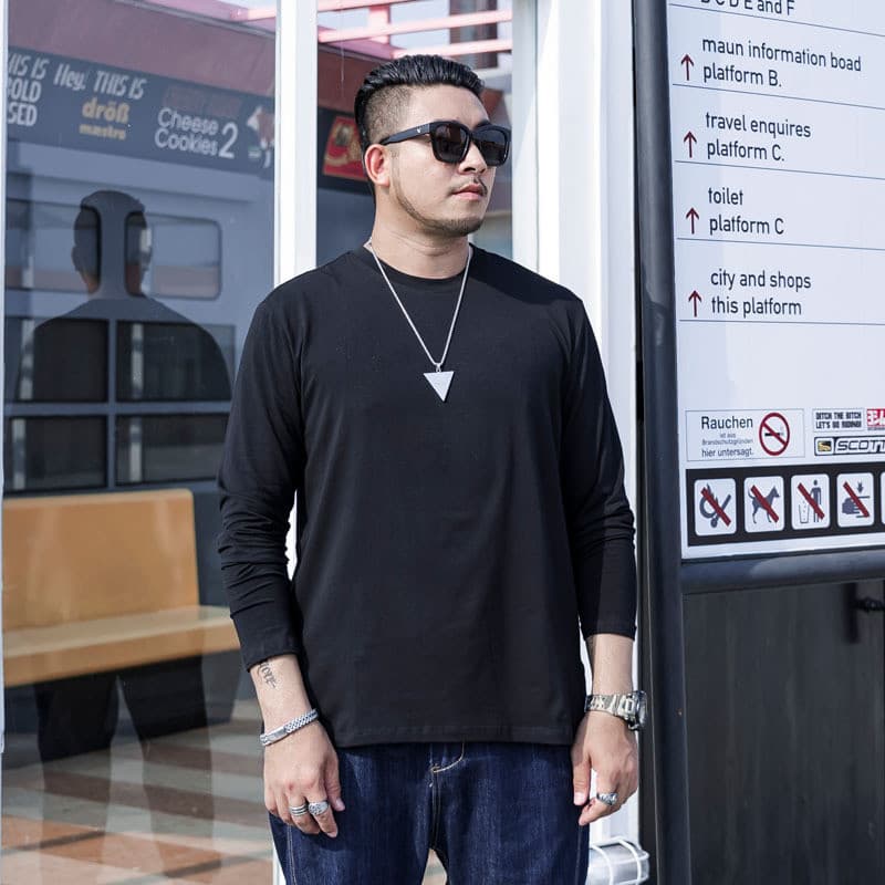 150kg roupas masculinas de tamanho grande primavera verão estilo fino cor sólida manga comprida puro algodão camiseta ma