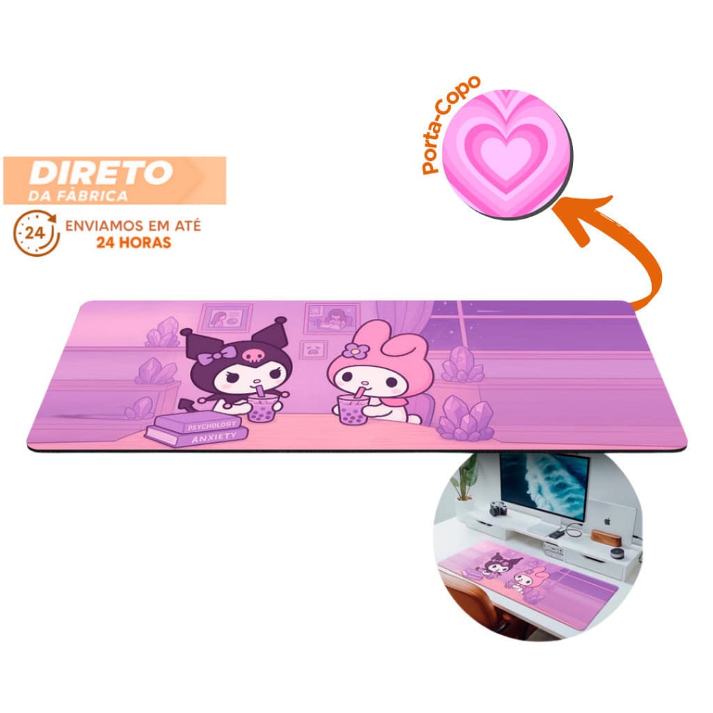 MousePad Grande Kuromi  My Melody Hello Kitty 80x30cm Kwai Mouse Pad Grande RGB
