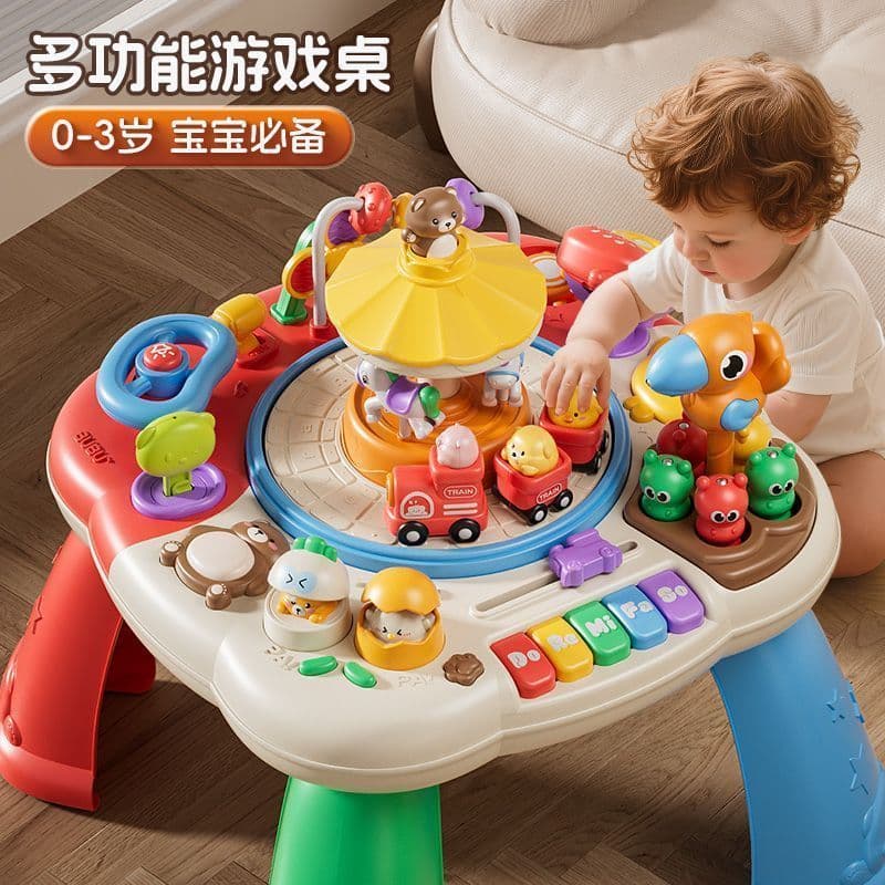Mesa de jogo infantil de 1 a 3 anos, 2 crianças, brinquedos educativos, bebê, multifuncional, mesa de estudo, música, ed