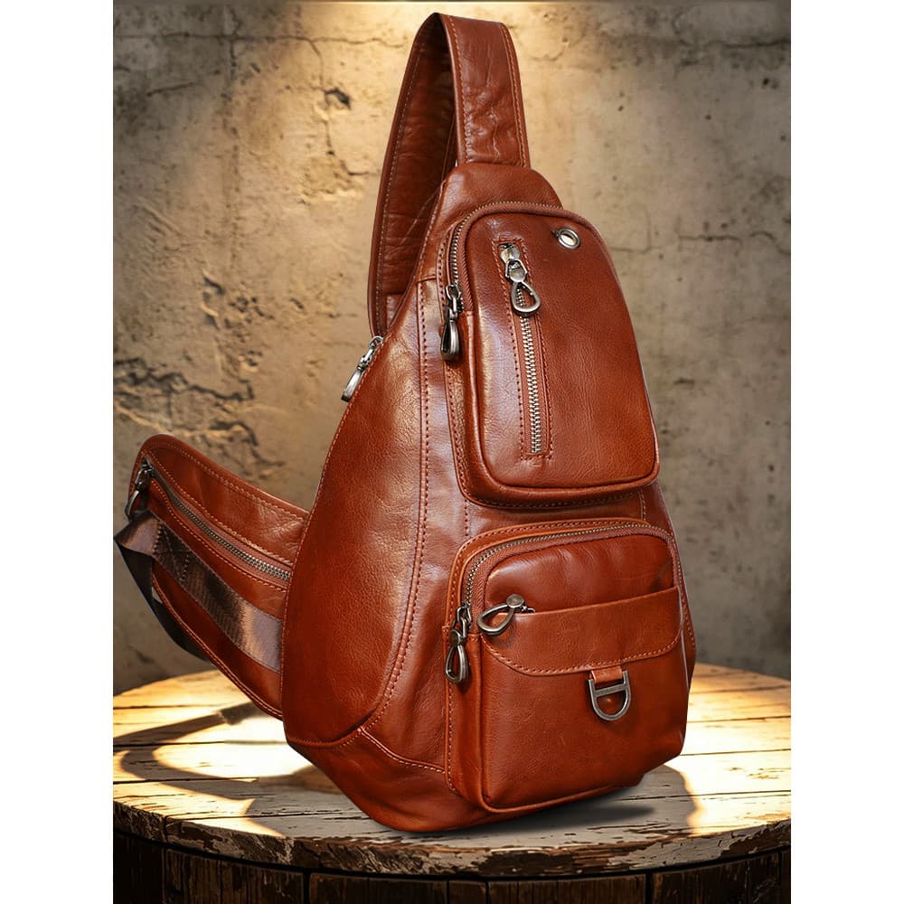 Bolsa mensageiro masculina de grande capacidade, bolsa de peito de couro genuíno, primeira camada, bolsa de ombro de cou