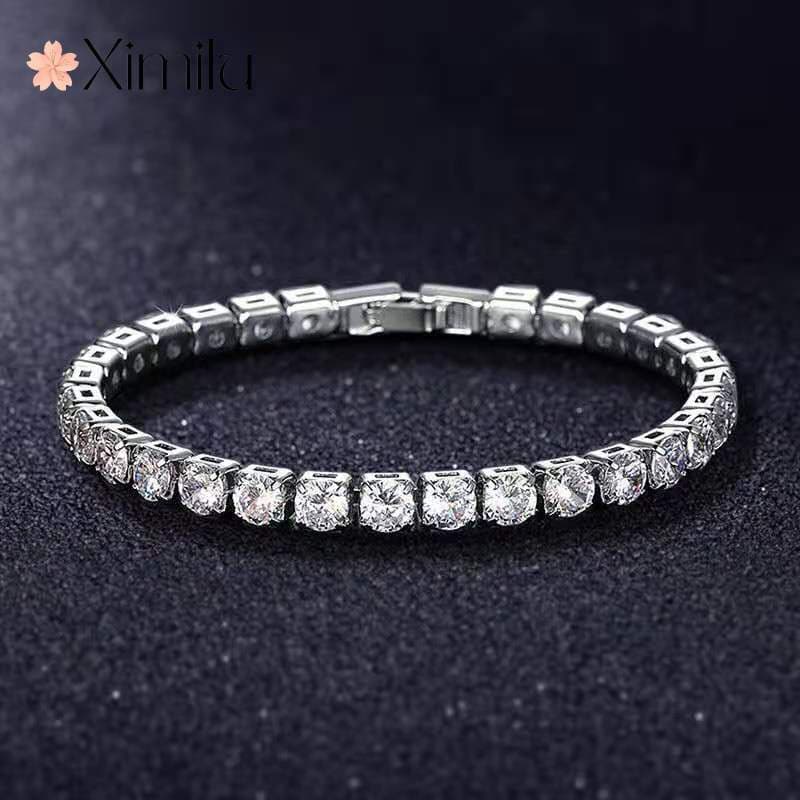 ♥ Design Original luxo cheio de diamante 3A imitação Moissanite pulseira masculina meninas jóias